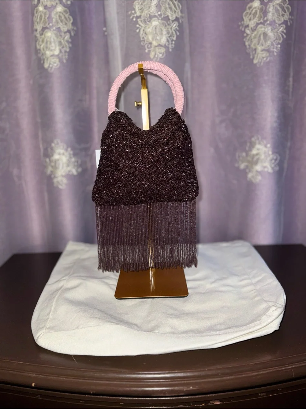 NWT “From India to You” Hand Beaded Floral Fringe Evening Bag